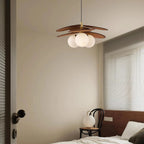 Pendant Light | Layered Wooden Petals & Glass Globe | 50 cm Diameter