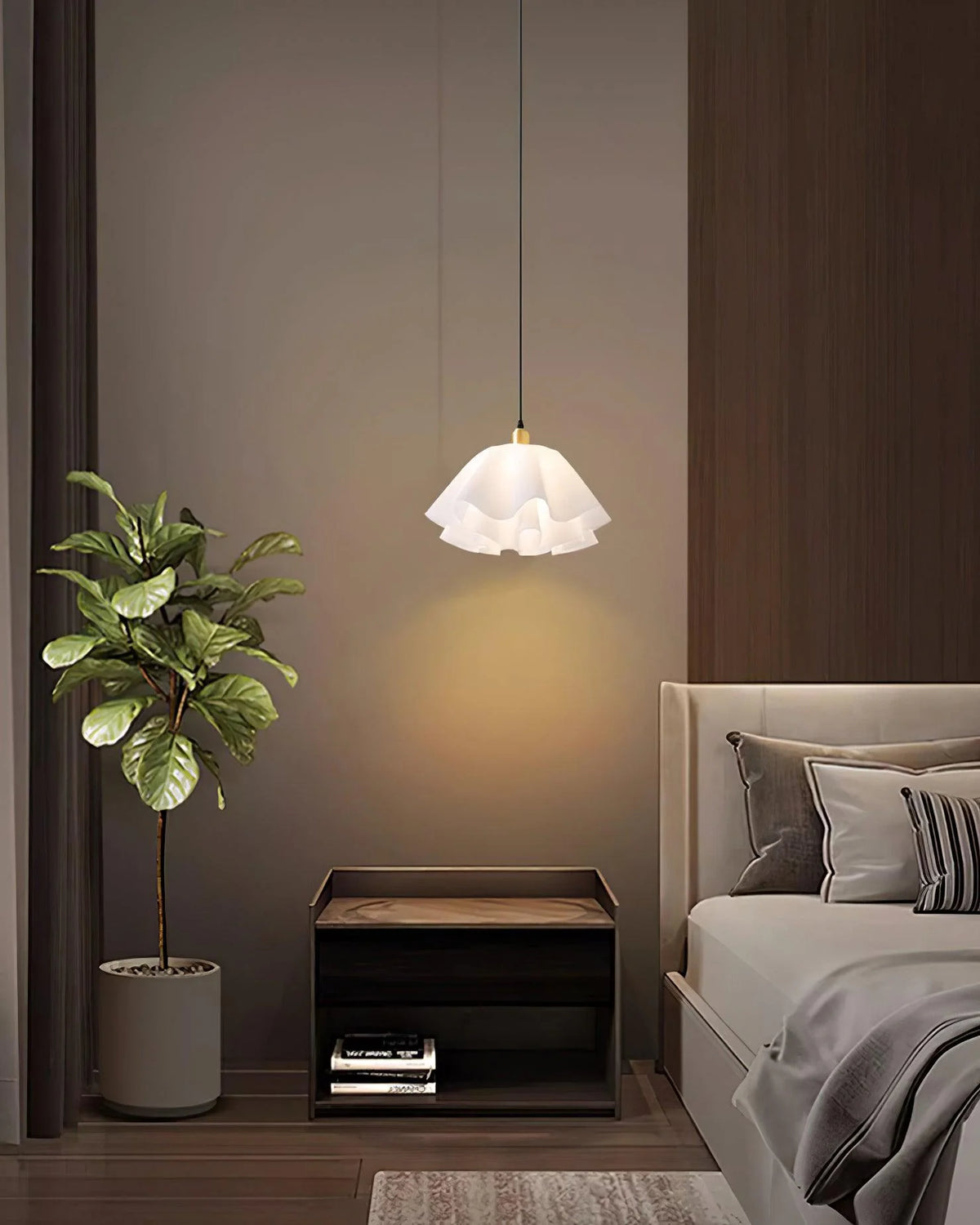 Pendant Light | Modern Petal Design | Brass & White Plastic Shade