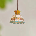 Pendant Light | Stained Glass Floral Shade & Metal Frame | Adjustable 59-Inch Cord