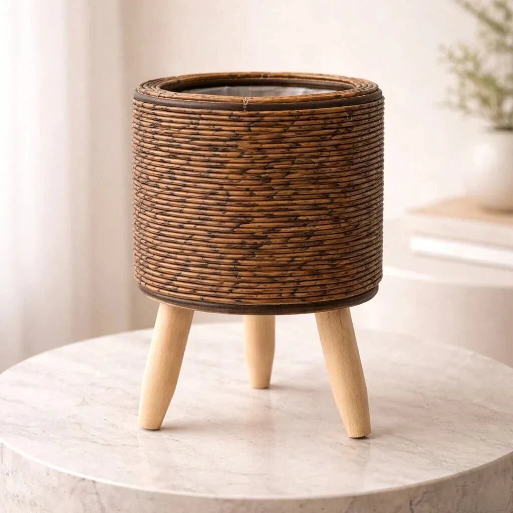 Plant Pot | Wooden Feet & Woven Look