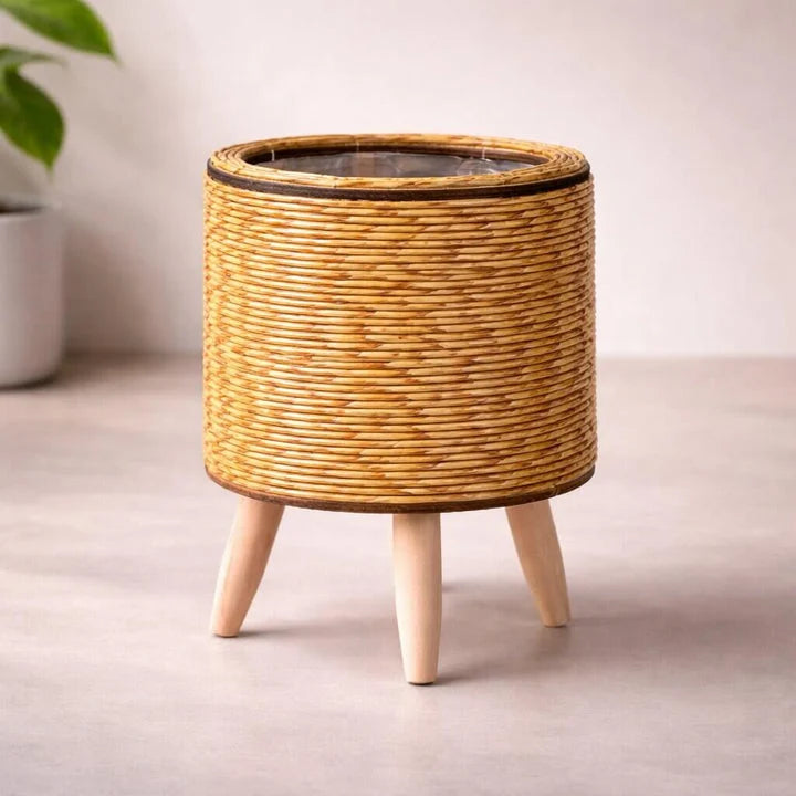 Plant Pot | Wooden Feet & Woven Look