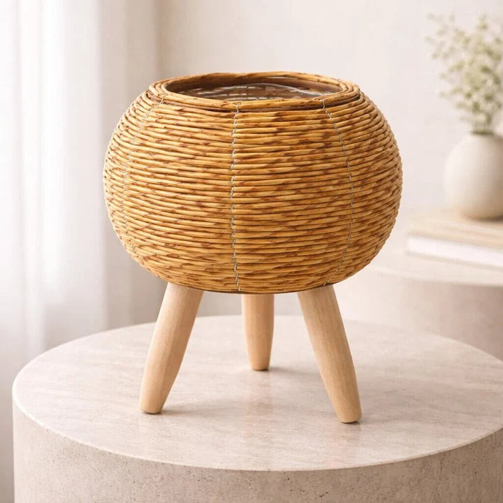 Plant Pot | Wooden Feet & Woven Look