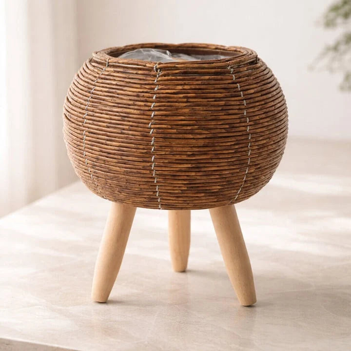 Plant Pot | Wooden Feet & Woven Look
