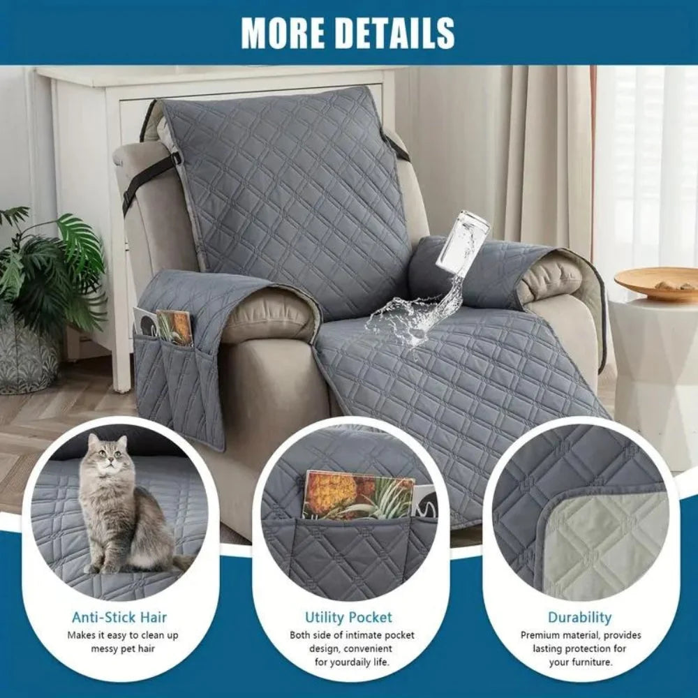 Recliner Slipcover | Quilted Waterproof & Non-Slip | With Side Pocket