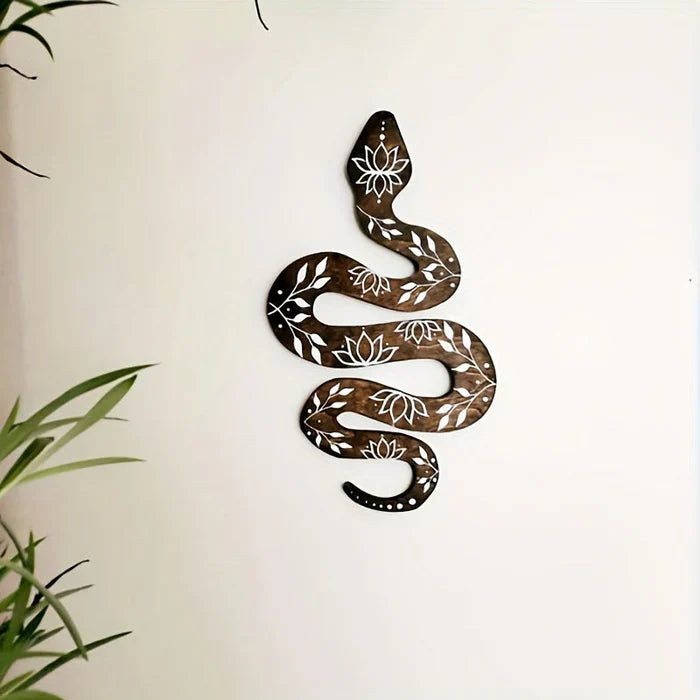 Schlangen-Wandkunst | Holz-Lotus-Motiv | Beruhigende Dekoration