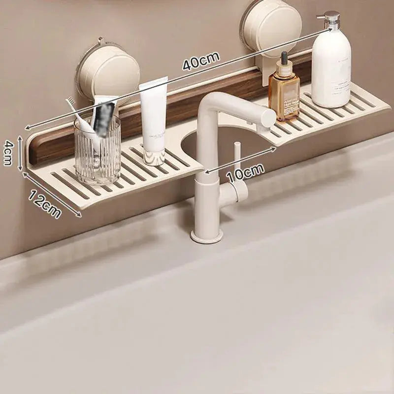 Sink Shelf | Walnut & Aluminum Quick-Drain No-Drill Suction Mount