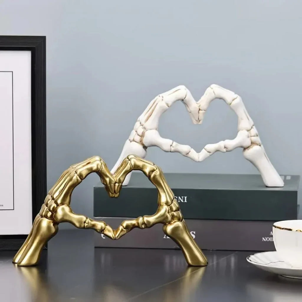 Skeleton Heart Sculpture | Gothic Skeleton Hands & Tabletop Accent