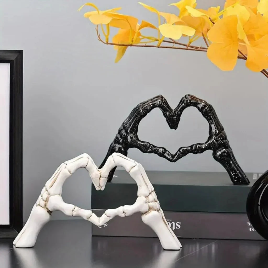 Skeleton Heart Sculpture | Gothic Skeleton Hands & Tabletop Accent