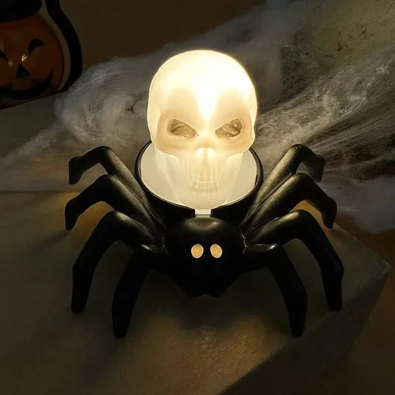 Skull & Spider Lamp | Flickering LED & Battery-Powered | Indoor Use