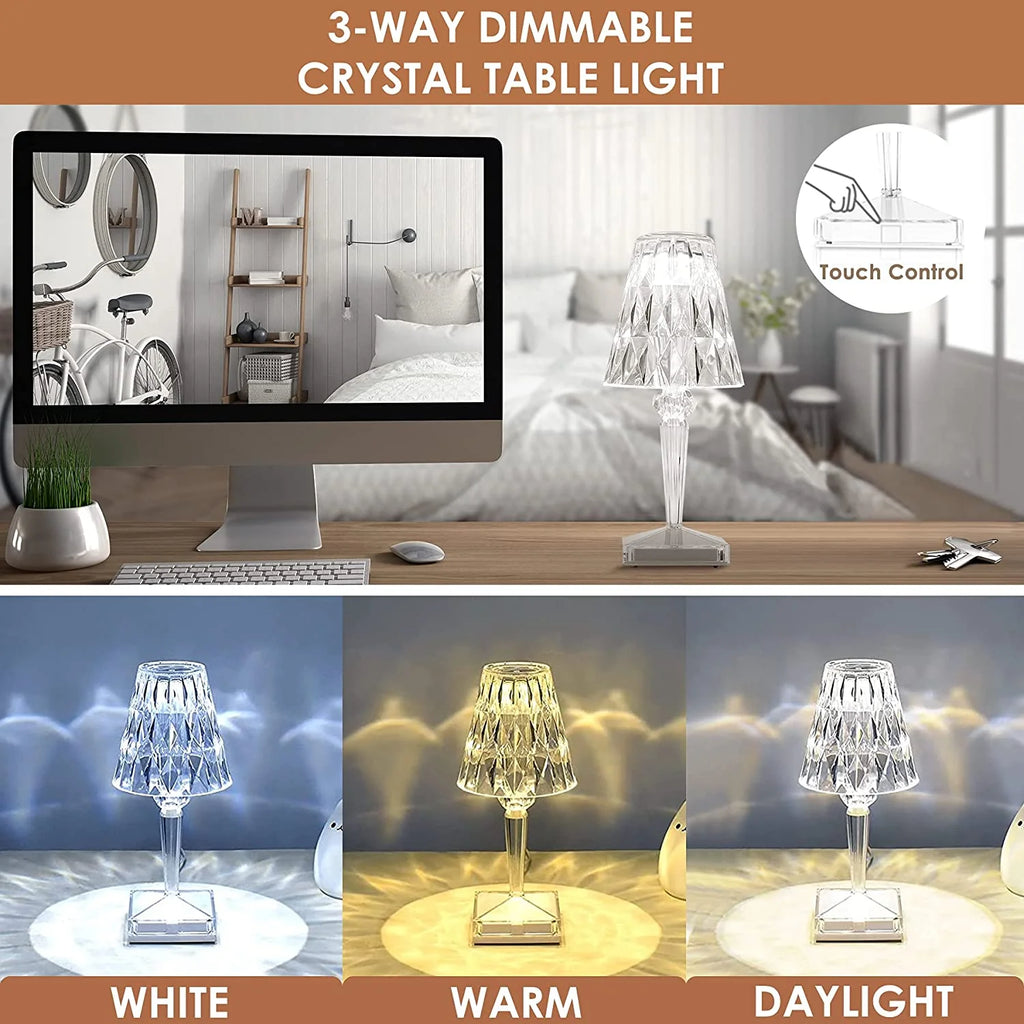 Table Lamp | Diamond Crystal LED & USB Rechargeable
