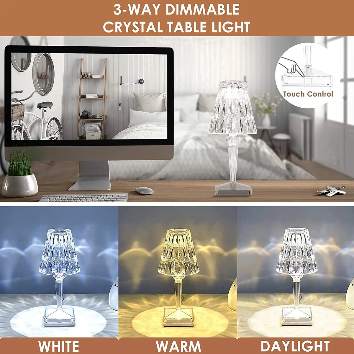 Table Lamp | Diamond Crystal LED & USB Rechargeable