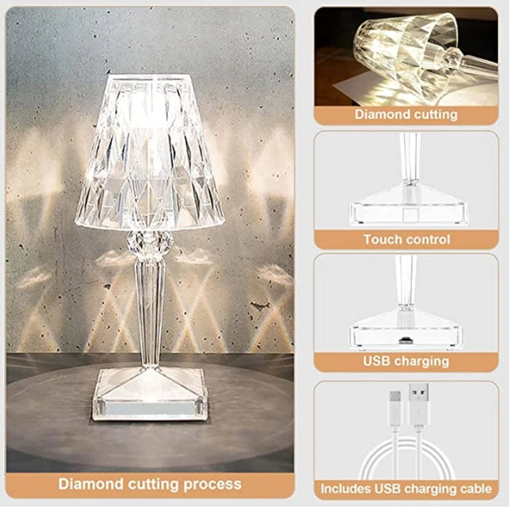 Table Lamp | Diamond Crystal LED & USB Rechargeable