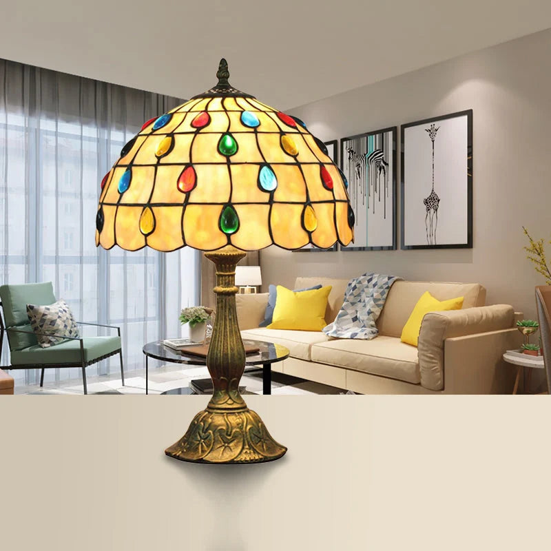 Table Lamp | Tiffany-Inspired Shell Shade & Teardrop Ornaments