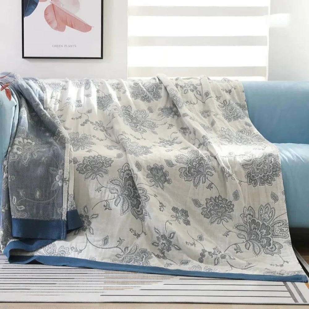 Throw Blanket | 100% Cotton Jacquard & Breathable Gauze