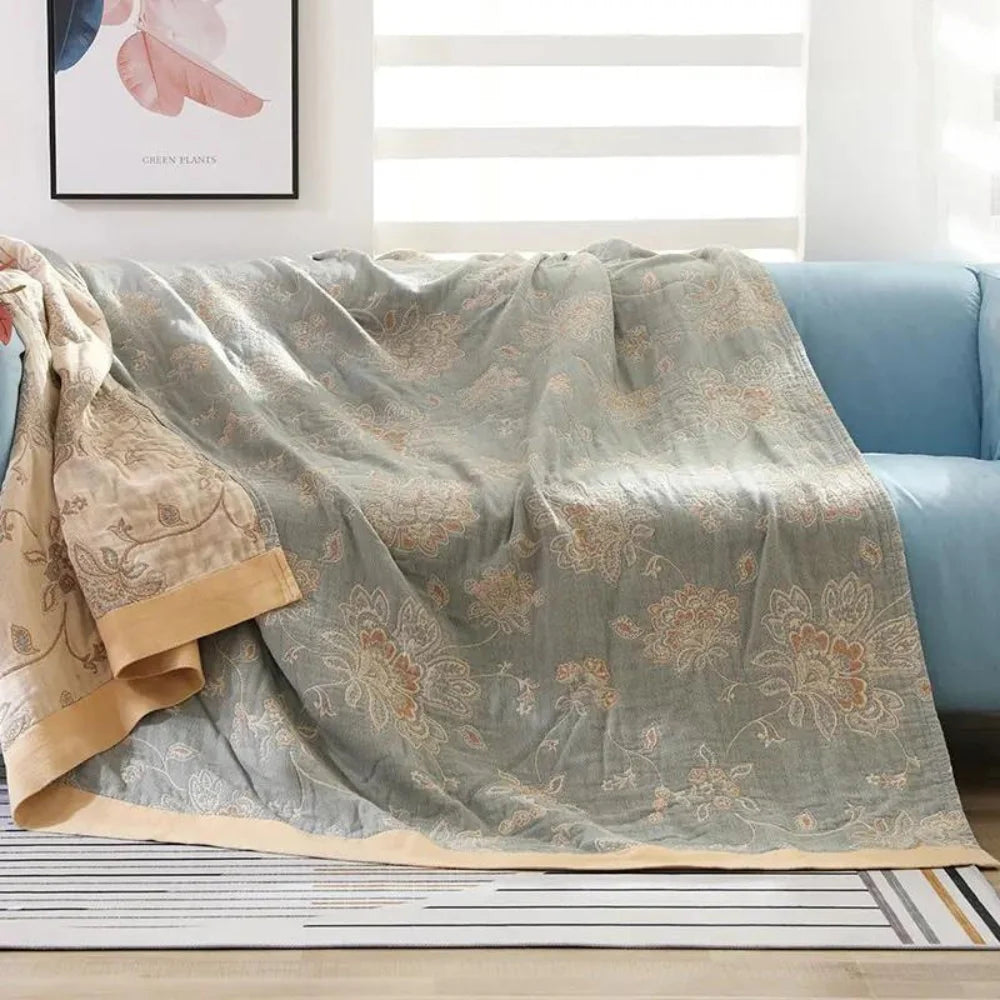 Throw Blanket | 100% Cotton Jacquard & Breathable Gauze