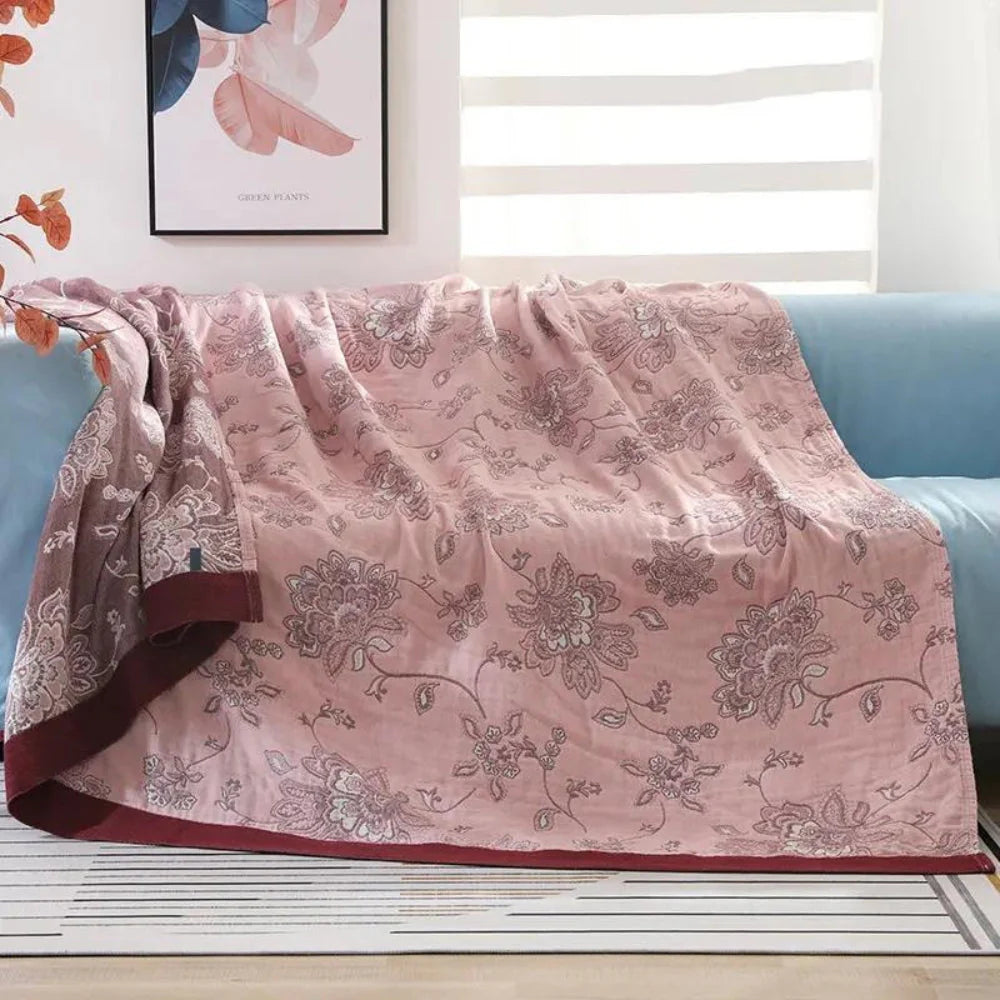 Throw Blanket | 100% Cotton Jacquard & Breathable Gauze