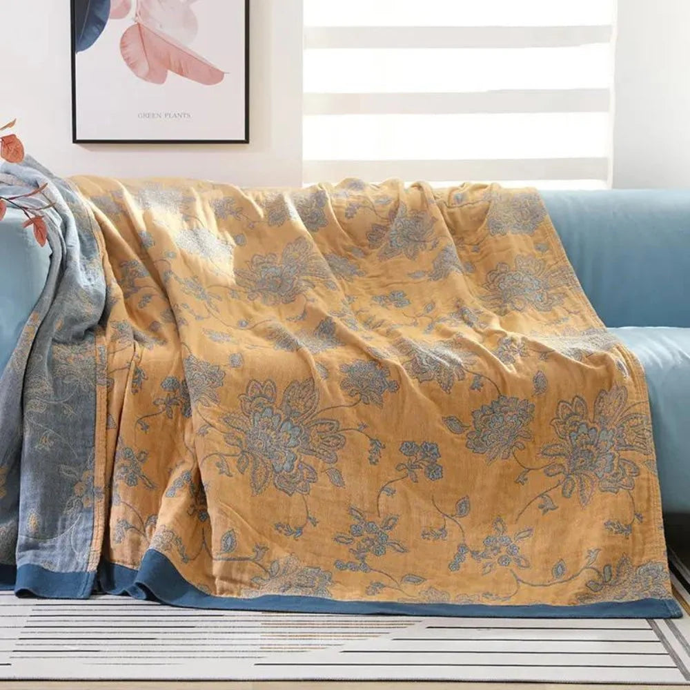 Throw Blanket | 100% Cotton Jacquard & Breathable Gauze