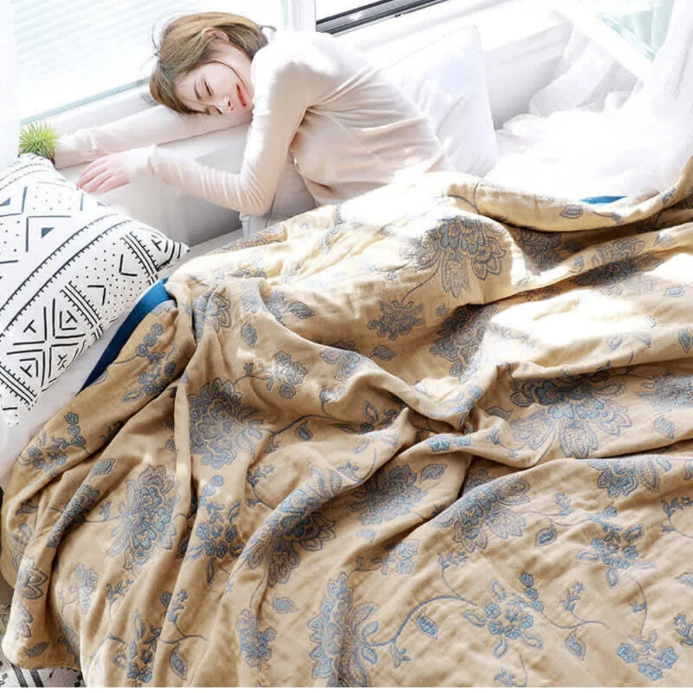 Throw Blanket | 100% Cotton Jacquard & Breathable Gauze