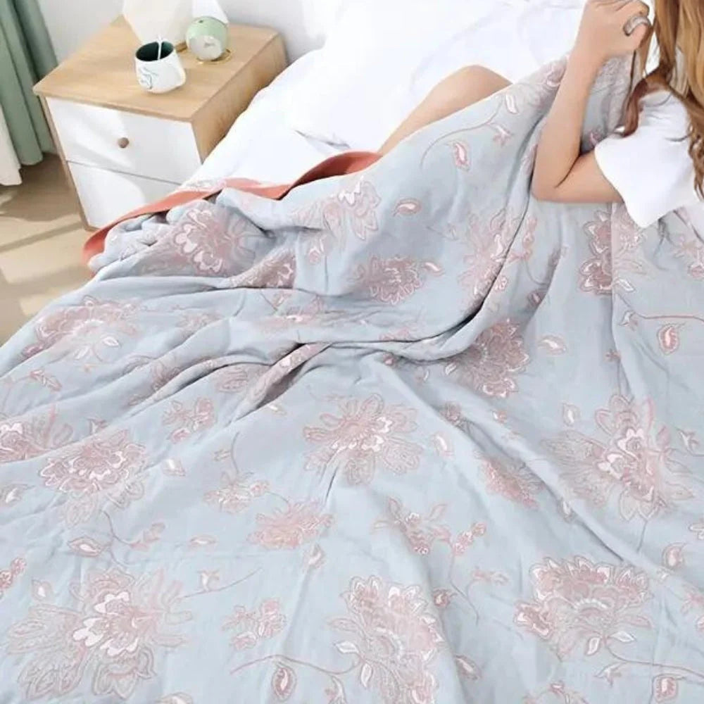 Throw Blanket | 100% Cotton Jacquard & Breathable Gauze