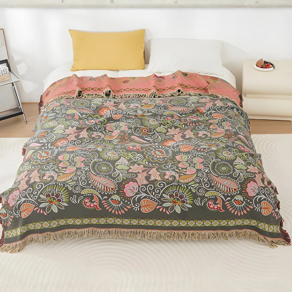 Throw Blanket | Reversible Cotton Gauze & Tasselled Edges