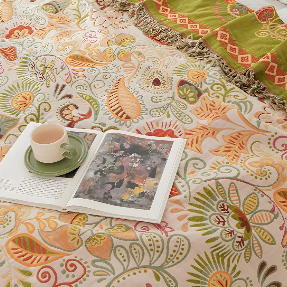 Throw Blanket | Reversible Cotton Gauze & Tasselled Edges