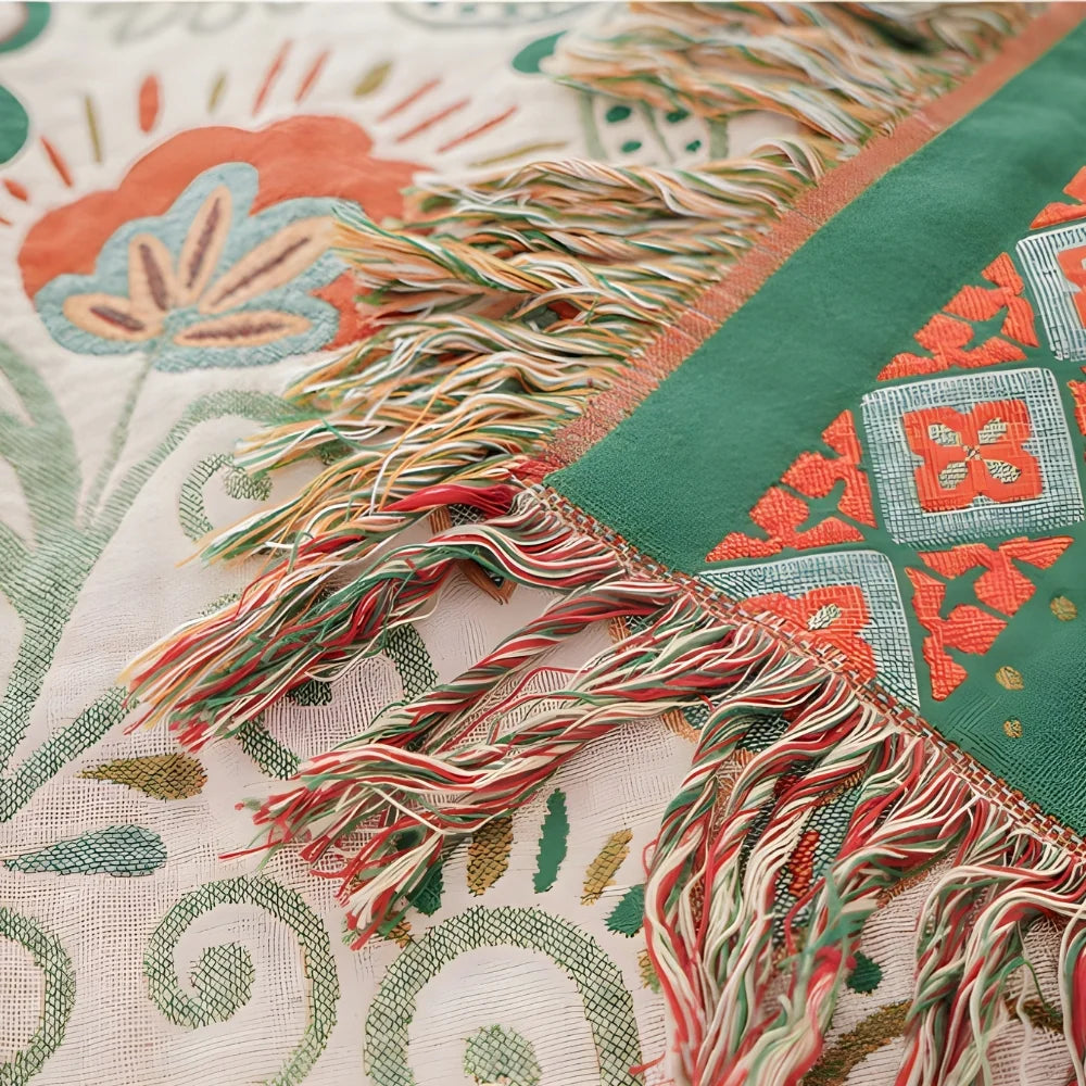 Throw Blanket | Reversible Cotton Gauze & Tasselled Edges