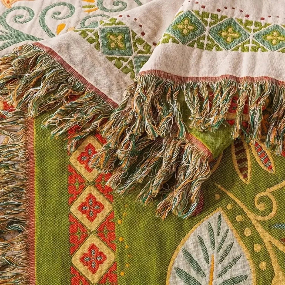 Throw Blanket | Reversible Cotton Gauze & Tasselled Edges