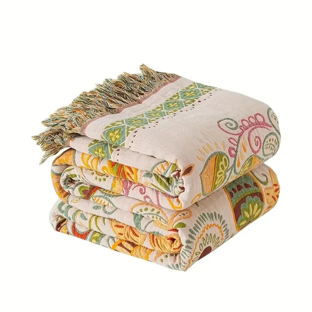 Throw Blanket | Reversible Cotton Gauze & Tasselled Edges