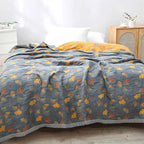 Throw Blanket | Reversible Ginkgo Leaf Pattern & Machine-Washable