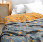 Throw Blanket | Reversible Ginkgo Leaf Pattern & Machine-Washable