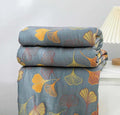 Throw Blanket | Reversible Ginkgo Leaf Pattern & Machine-Washable
