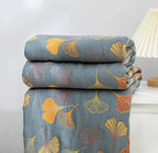 Throw Blanket | Reversible Ginkgo Leaf Pattern & Machine-Washable