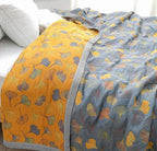 Throw Blanket | Reversible Ginkgo Leaf Pattern & Machine-Washable