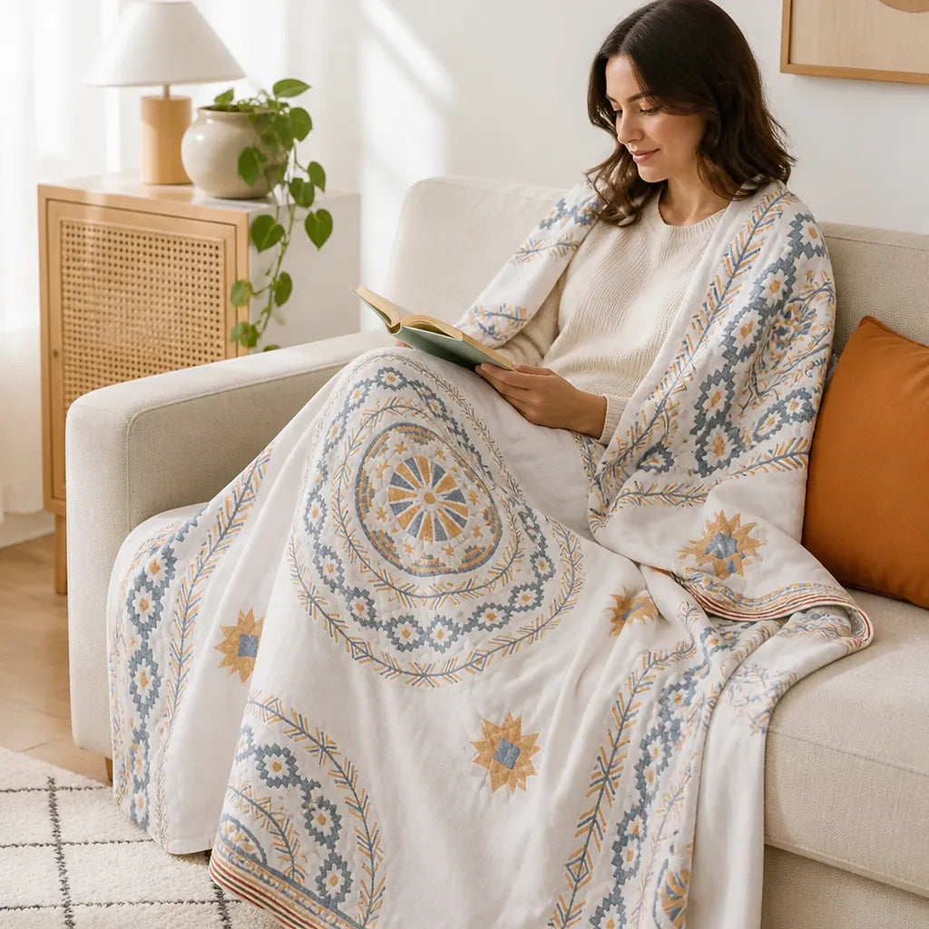 Throw Blanket with Mandala Pattern