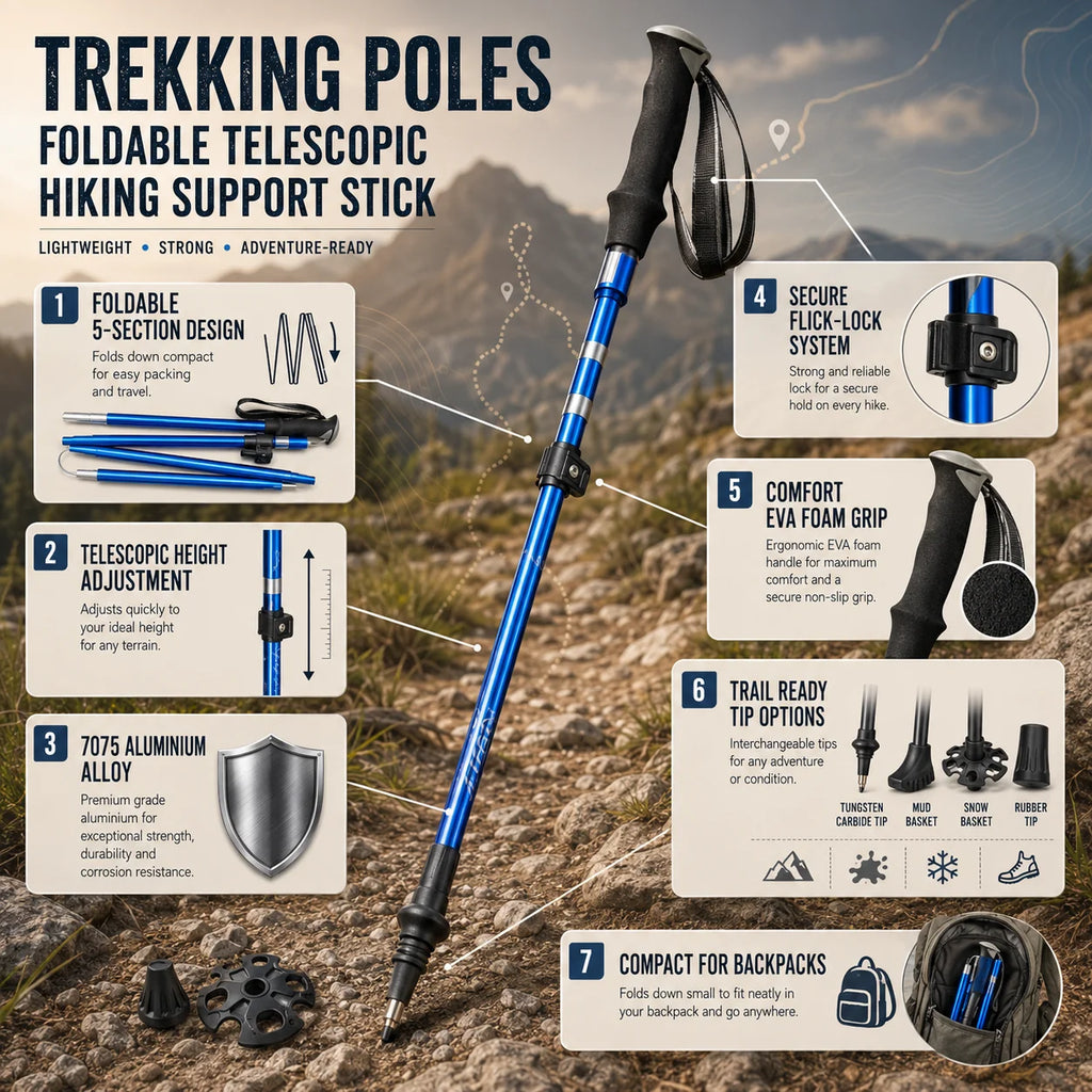 Trekking Pole | Foldable Telescopic 7075 Aluminum & EVA Grip | Two Sizes