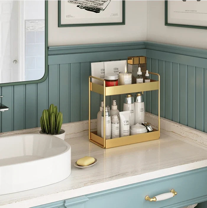 Vanity Organizer | Gold-Coated Metal & Double-Layer