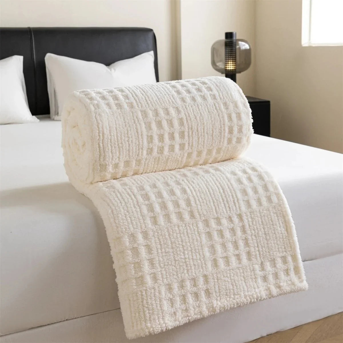 Velvet Throw Blanket | Thick Waffle Jacquard & Chemical-Free