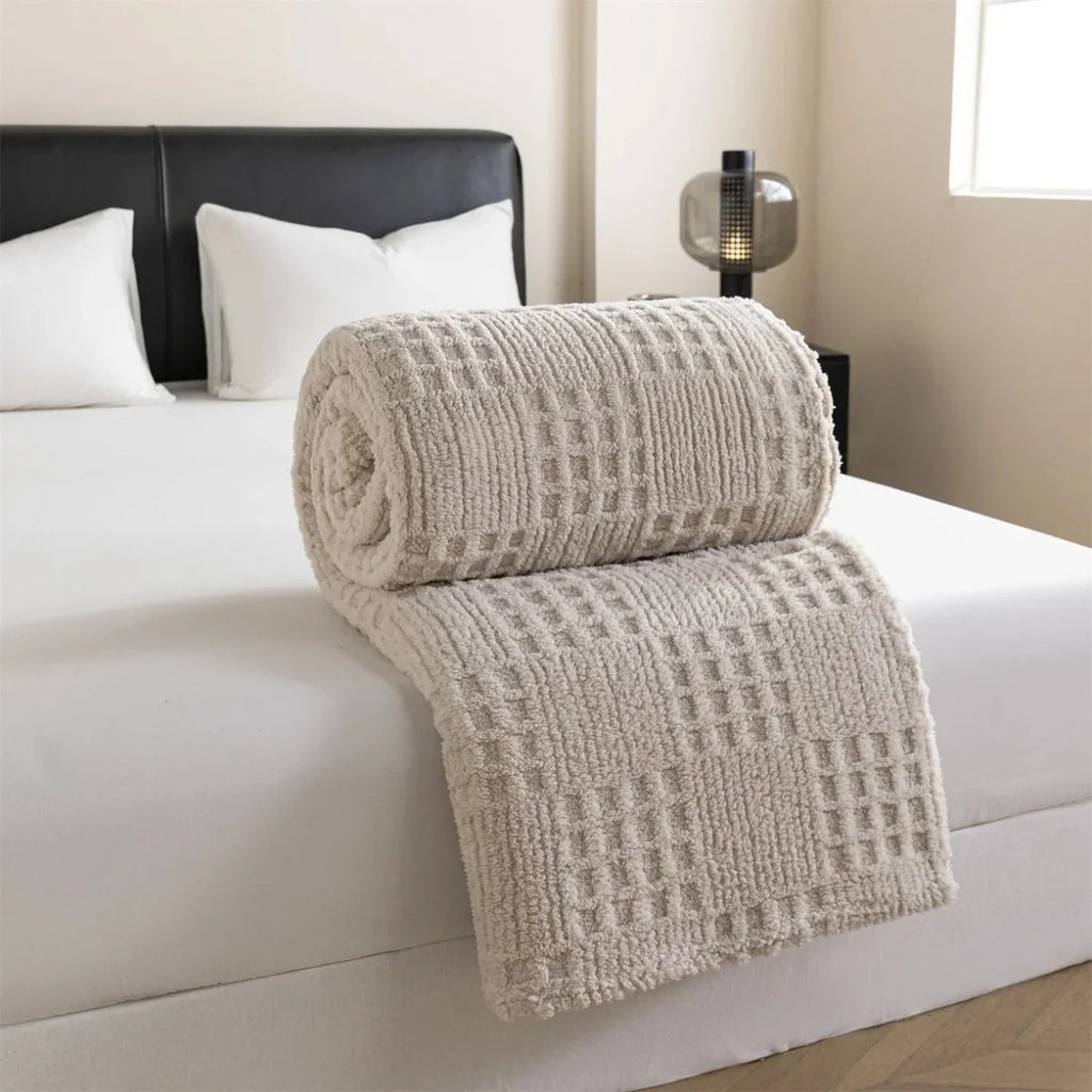 Velvet Throw Blanket | Thick Waffle Jacquard & Chemical-Free