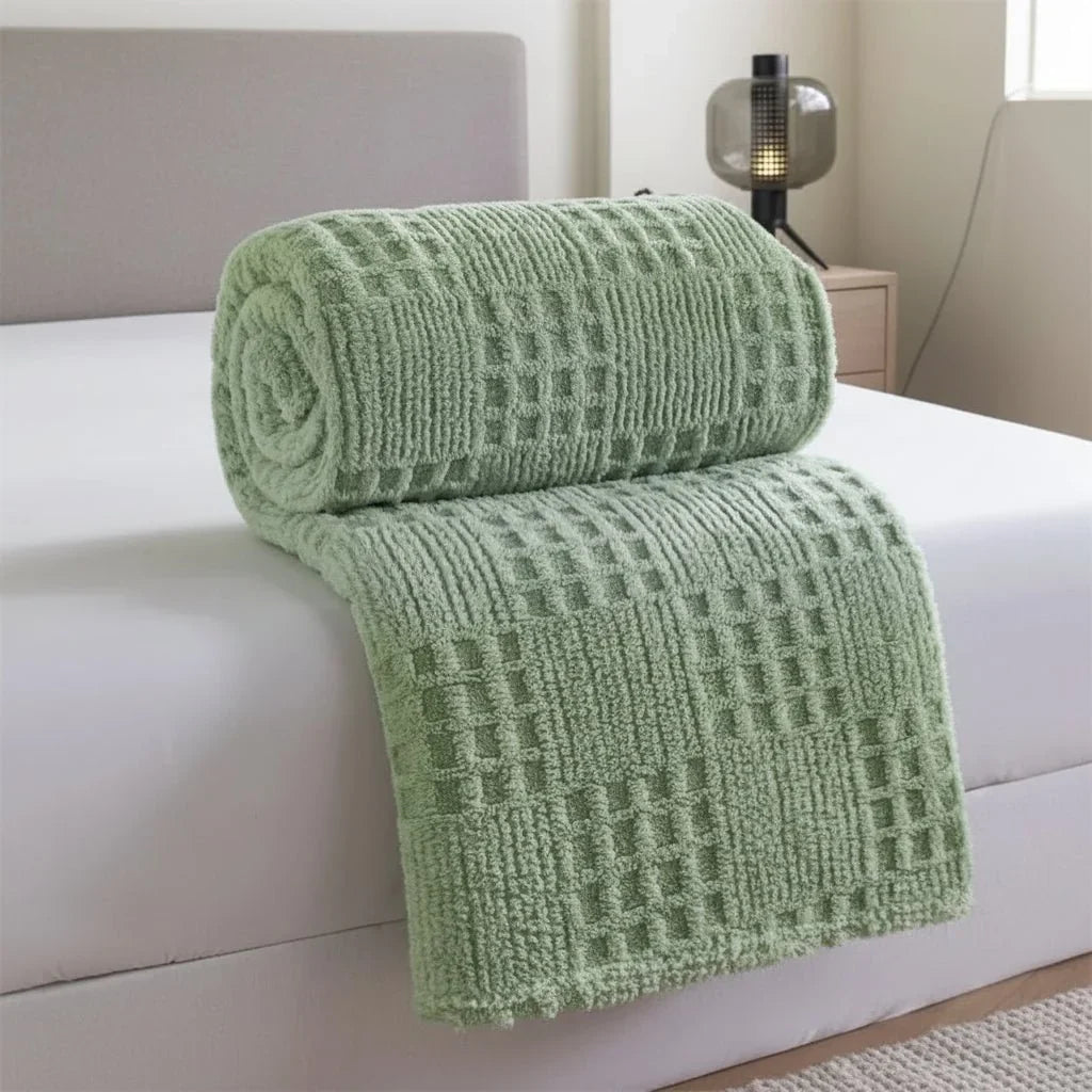 Velvet Throw Blanket | Thick Waffle Jacquard & Chemical-Free