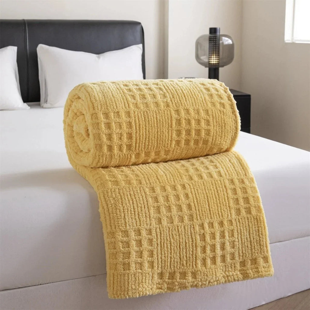 Velvet Throw Blanket | Thick Waffle Jacquard & Chemical-Free
