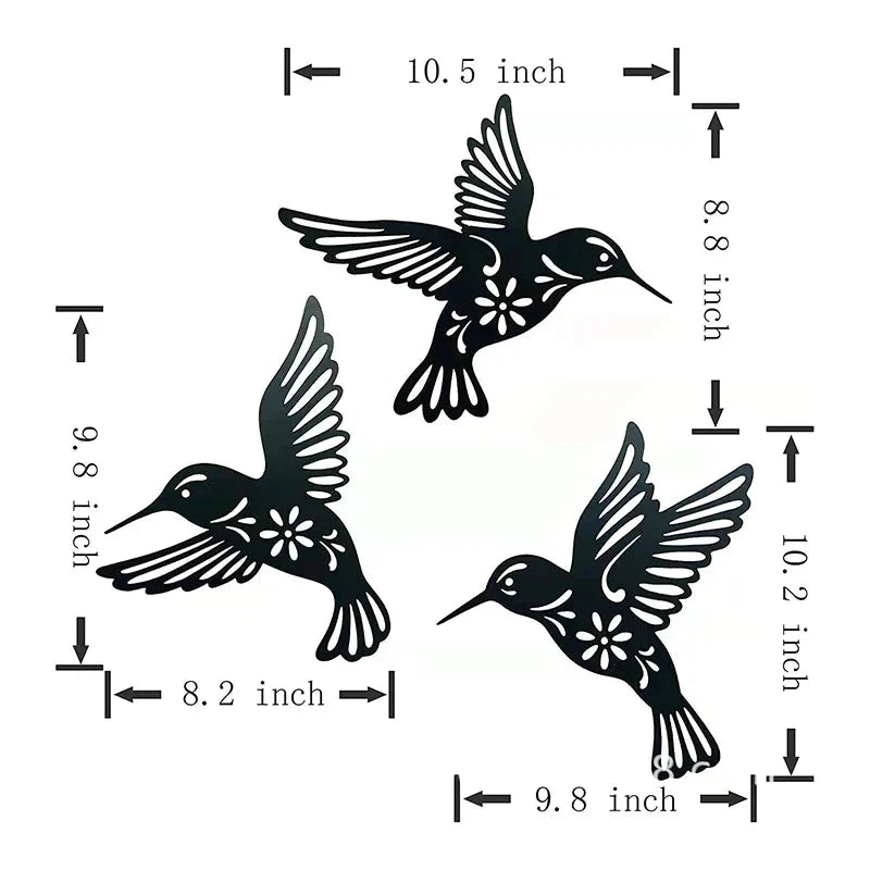 Wall Art | Metal Hummingbirds & Durable Black Finish | Set of 3