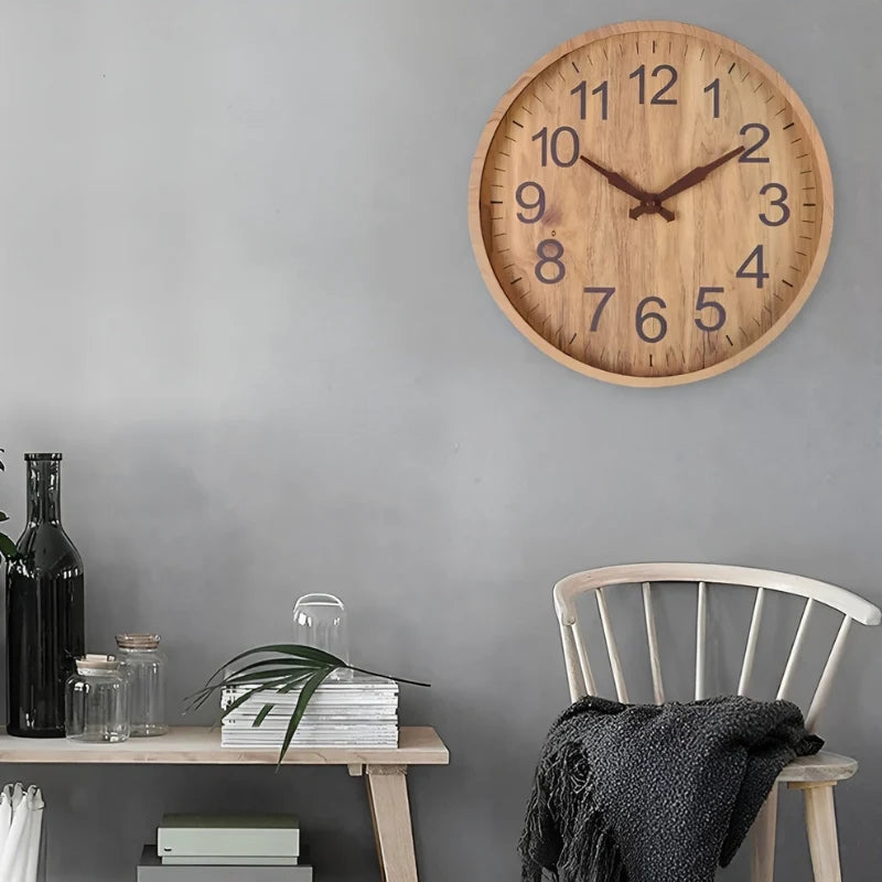 Wall Clock | Clear Digital Display & Brown Finish | 30.5 cm Diameter