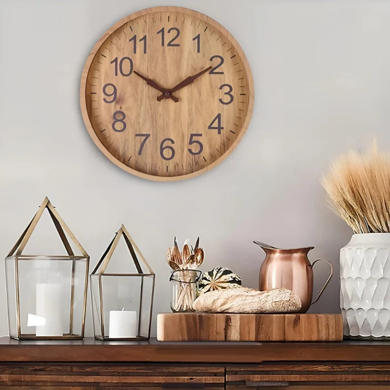 Wall Clock | Clear Digital Display & Brown Finish | 30.5 cm Diameter