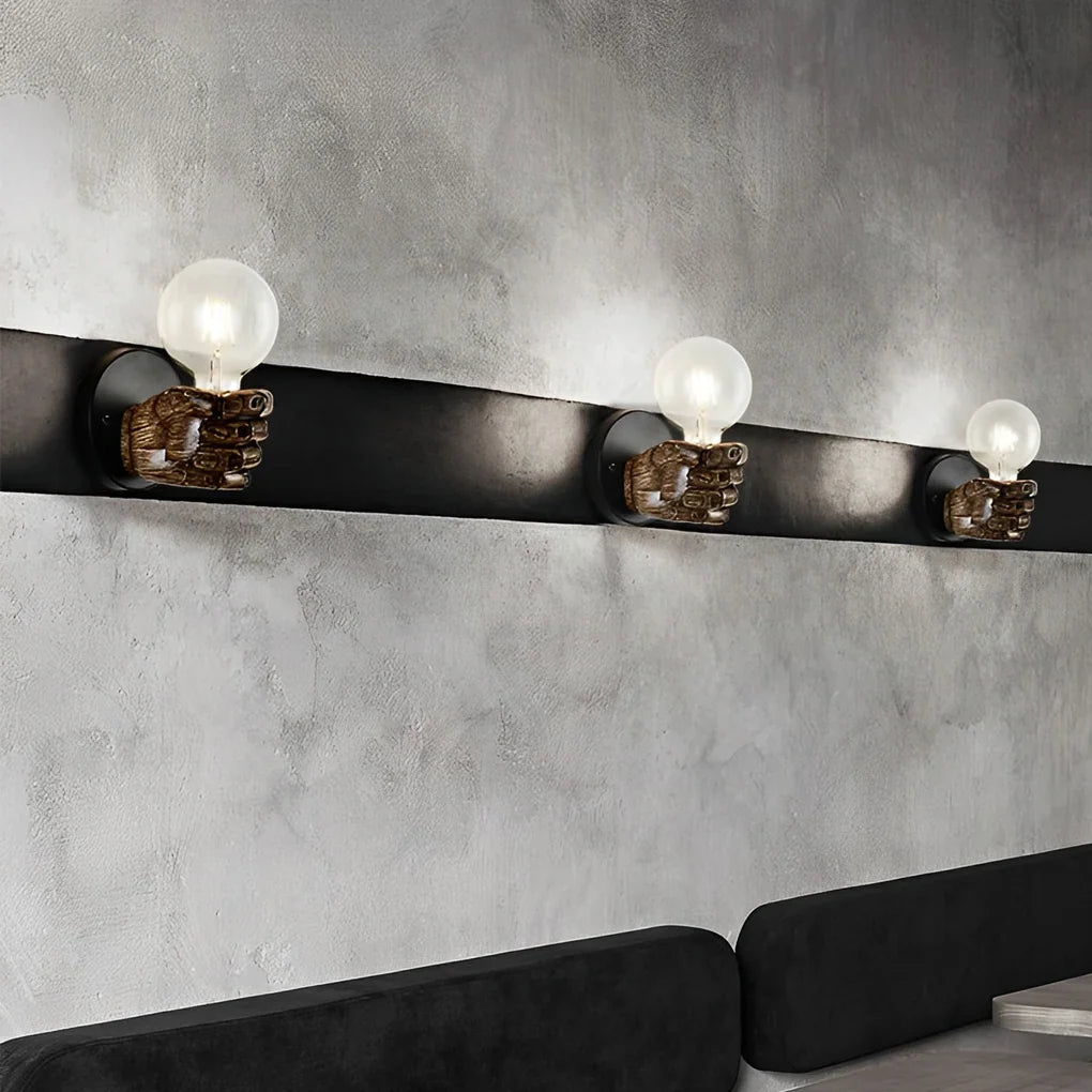 Wall Light | Fist-Shaped Sculptural Resin & Iron
