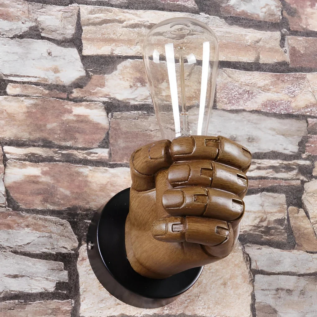 Wall Light | Fist-Shaped Sculptural Resin & Iron