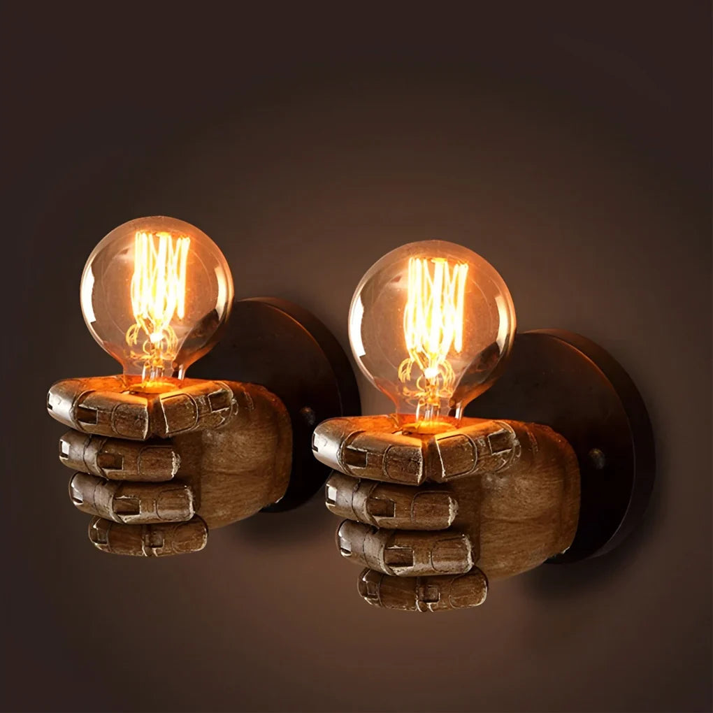 Wall Light | Fist-Shaped Sculptural Resin & Iron