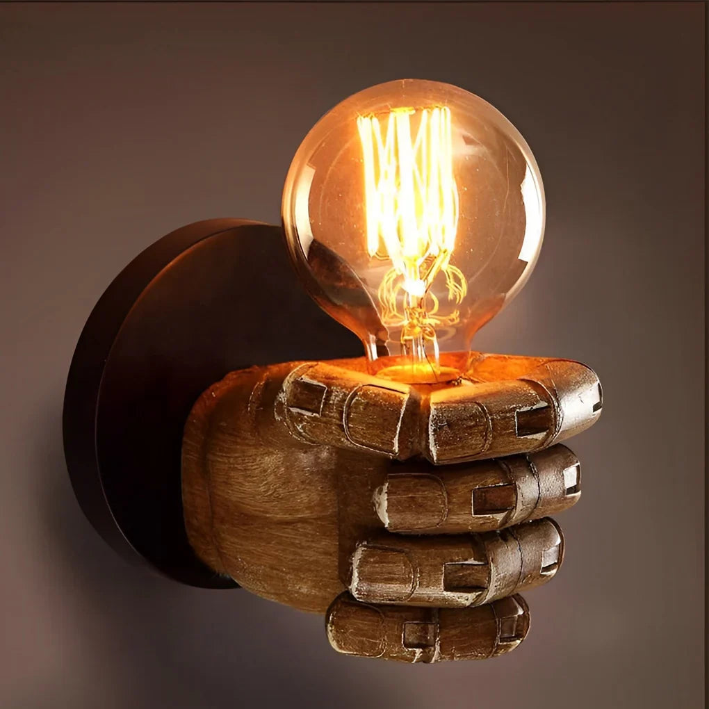 Wall Light | Fist-Shaped Sculptural Resin & Iron