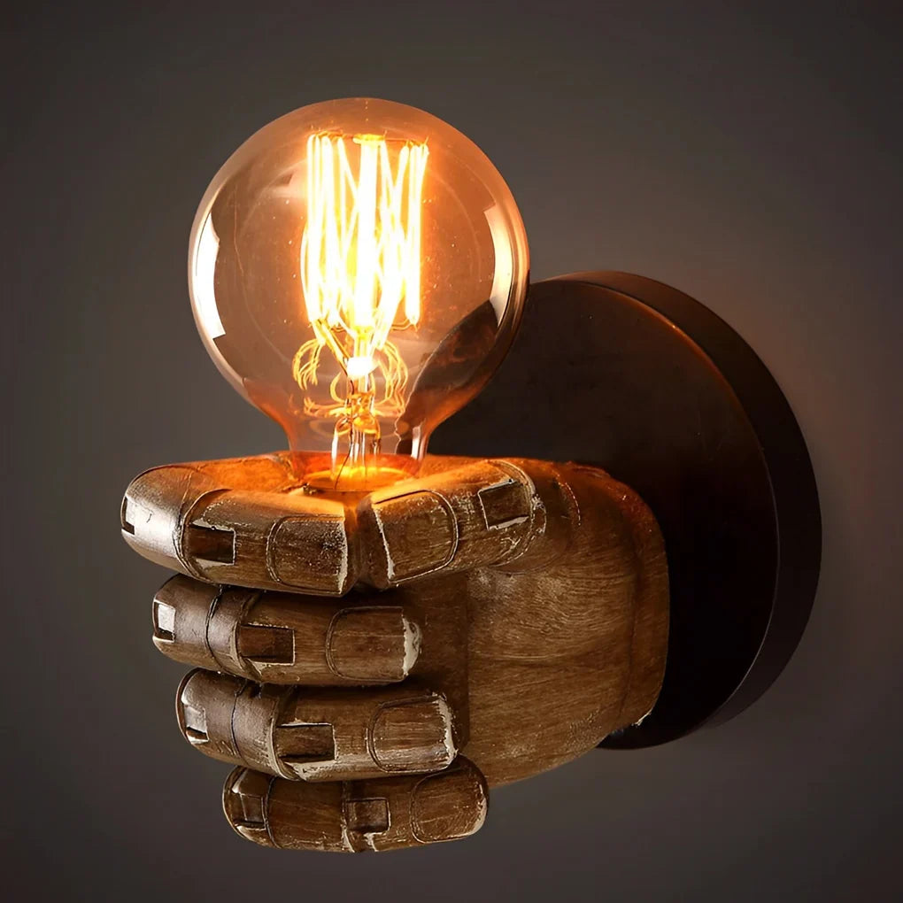 Wall Light | Fist-Shaped Sculptural Resin & Iron