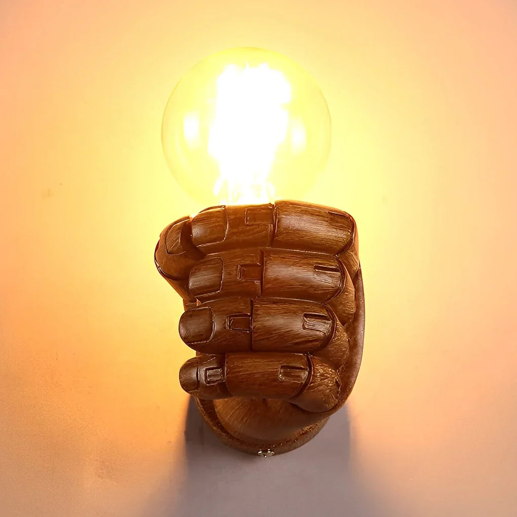 Wall Light | Fist-Shaped Sculptural Resin & Iron
