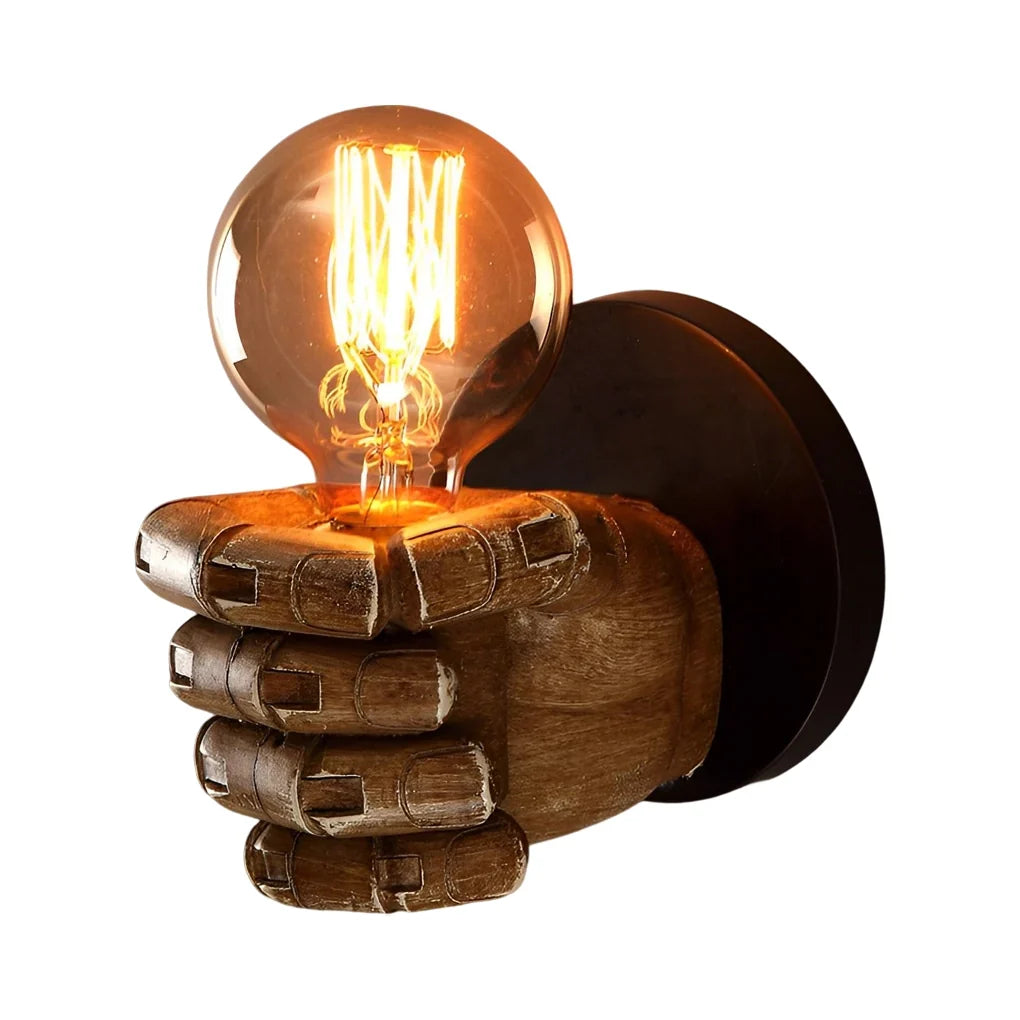 Wall Light | Fist-Shaped Sculptural Resin & Iron